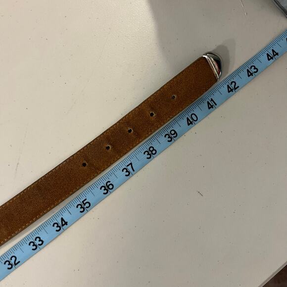 Vintage USA Made Tan Genuine Suede Leather Silver Tipped Western Belt Size L - Picture 8 of 11